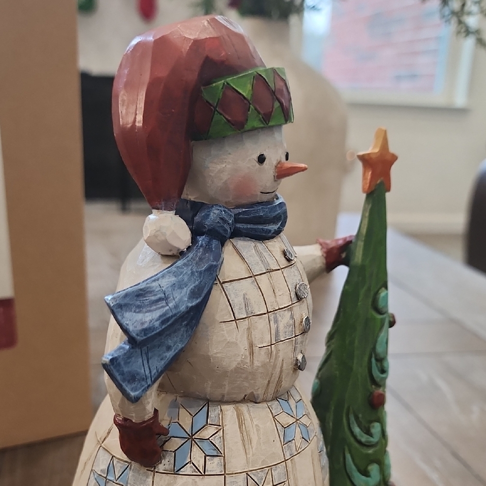 Folklore By Jim Shore Snowman with Tree & Scarf Figurine - Picture 7 of 9